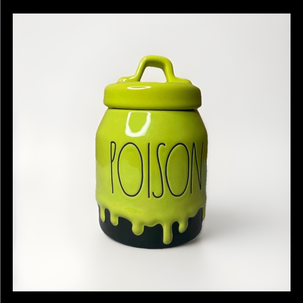 Rae Dunn Poison Halloween Small Black Canister with dripping green poison NEW